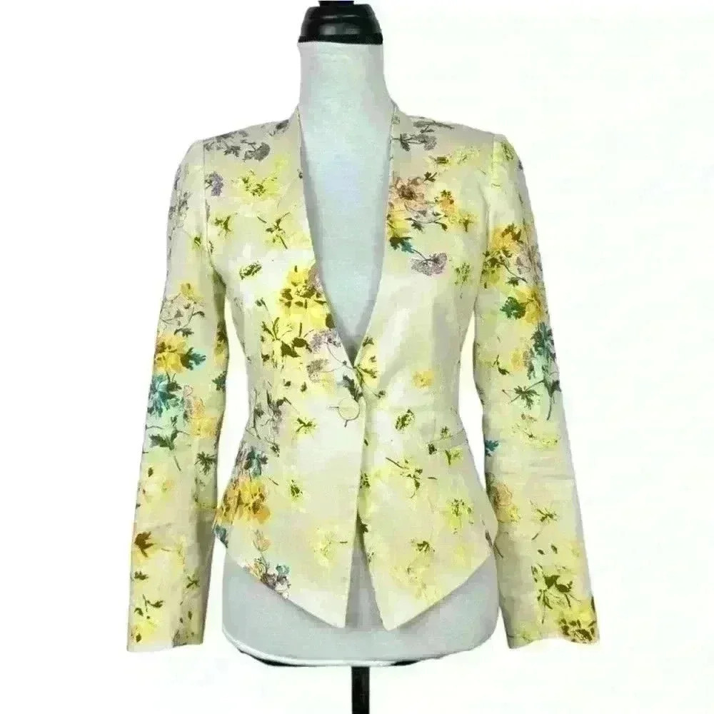 ANTONIO MELANI Floral Yellow Blazer Size 6 - Picture 6 of 6